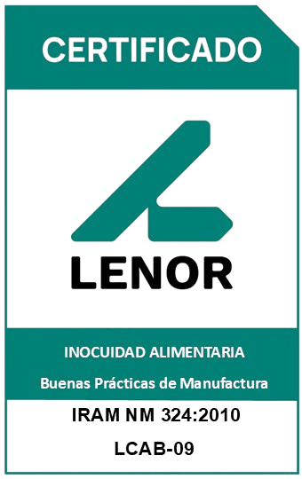 Certificado LENOR de Inocuidad Alimentaria - Buenas Prácticas de Manufactura, IRAM NM 324:2010